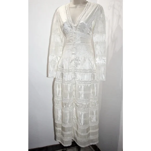 LoveShackFancy Ellitia Maxi Dress Victorian Lace Button Front Ivory NWT Size 4 - Picture 14 of 15